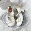 Sweet and cute lolita girl medium and high heel Mary Jane shoes round head bow light mouth one-word buckle belt jk single shoes