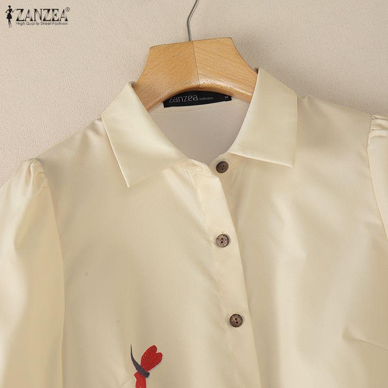 ZANZEA Women Turn Down Collar Casual Floral Print Short Sleeve Blouse