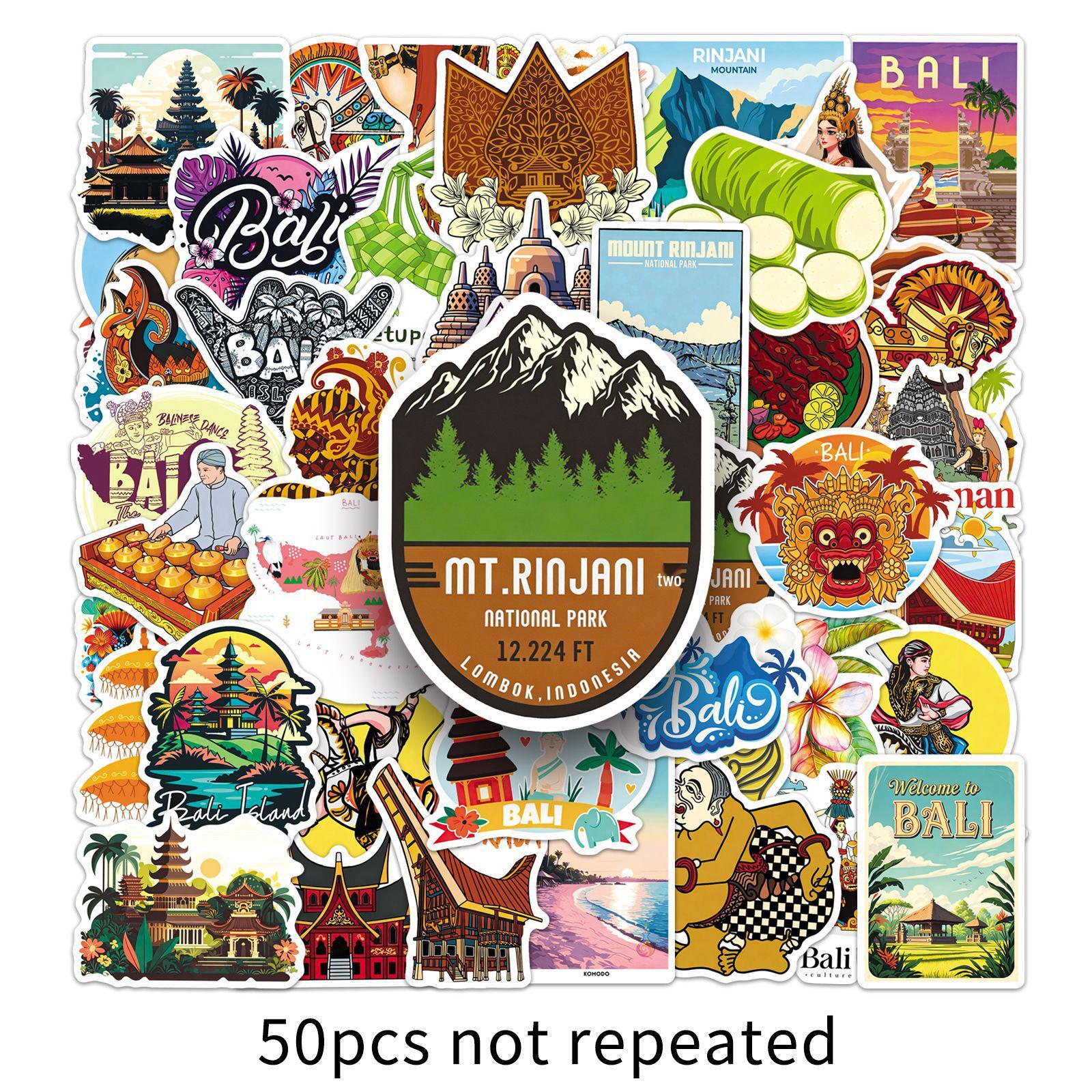 50-Piece Indonesia Waterproof Travel Scenery Stickers Set