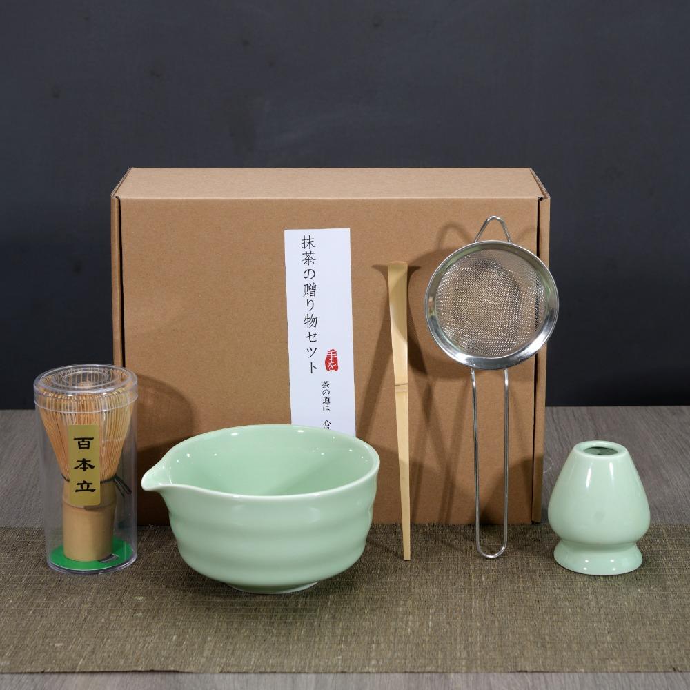 

5pcs New Bamboo Ceramic Japanese Matcha Tea Set with Spout Food Grade Matcha Whisk Set Reusable Safe Green Tea Whisk Stirring зелений