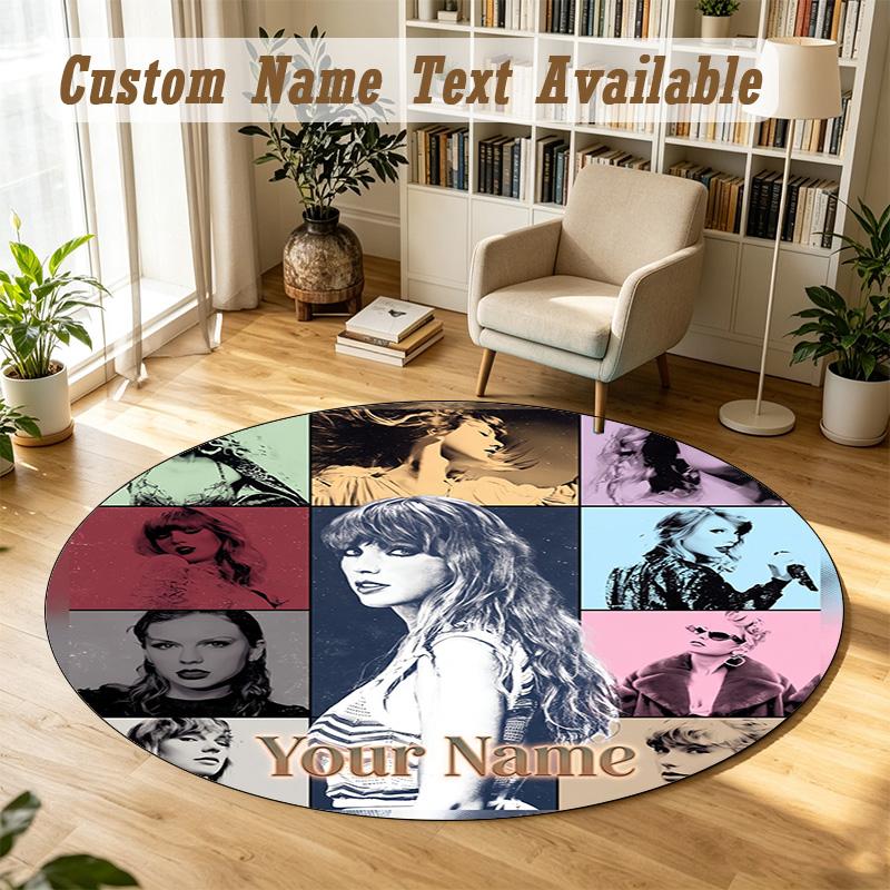 Round Rug Custom NameTaylor Swift Pattern Non Slip Carpet Home Floor Decor