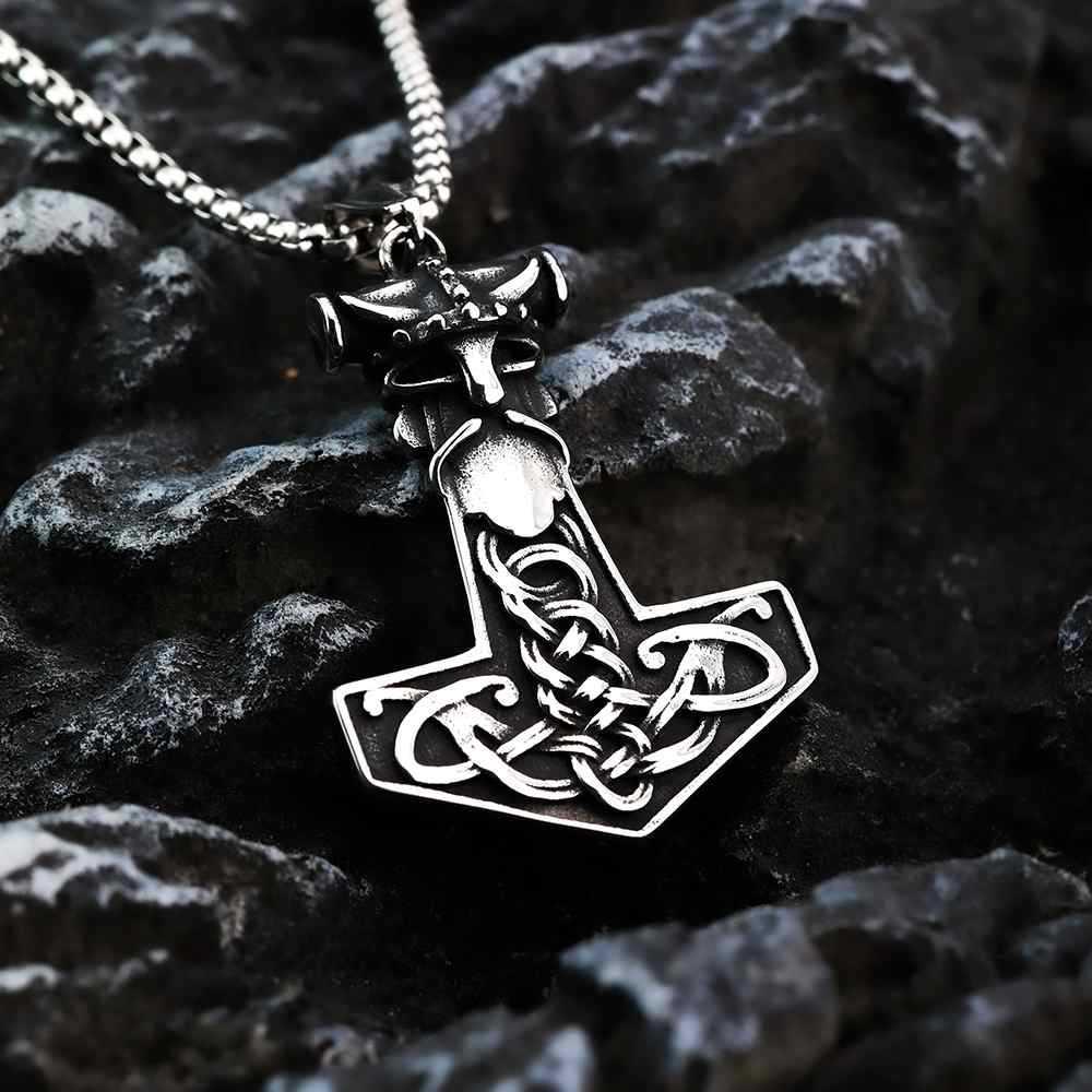 Nordic Viking Thor's Hammer Pendant Necklace - Stainless Steel & Titanium