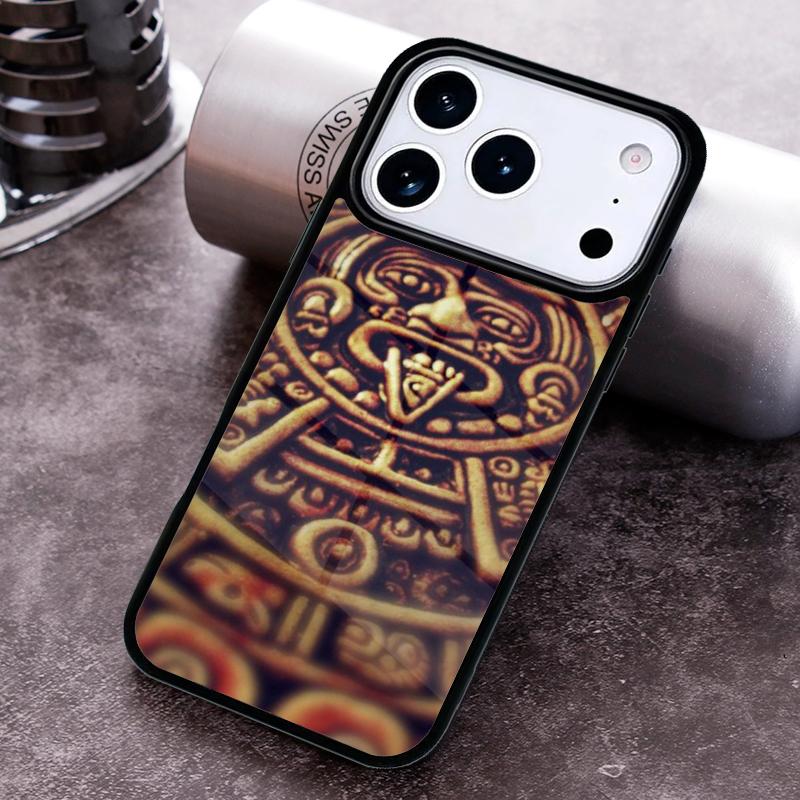 Mayan Calendar Wood Pattern Phone Case for iPhone 17 16 15 Pro Max Air 14 13 12 11 Plus Shockproof Capa Cover