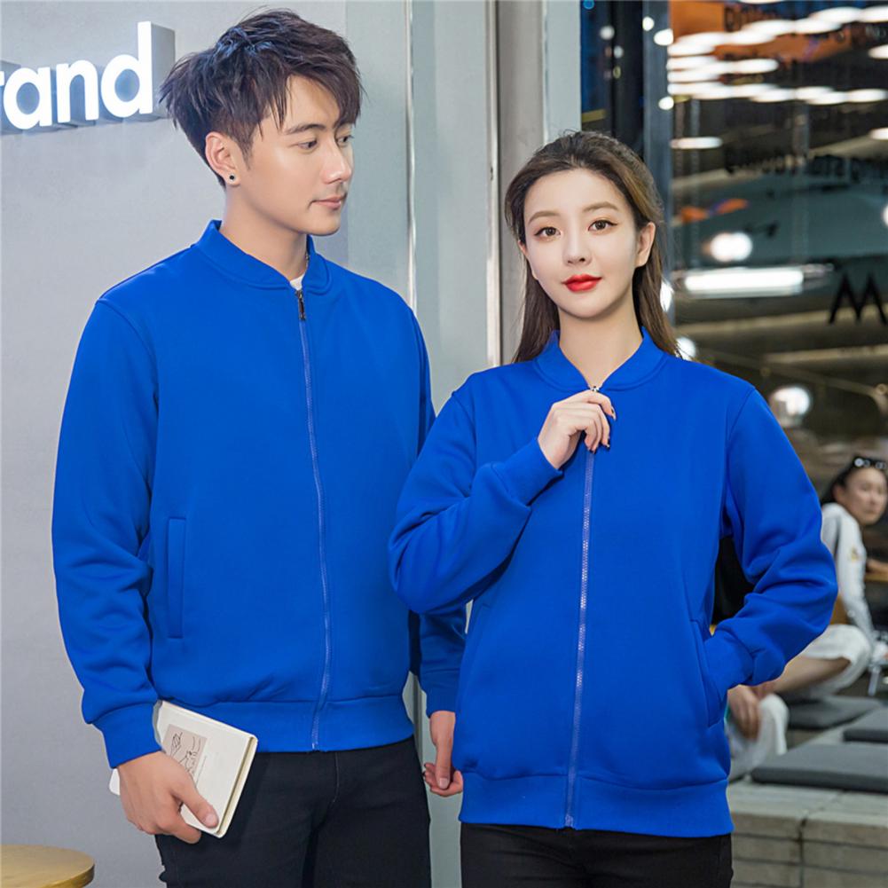 Unisex Coat Stand Collar Zip-up Carrdiagn Long Sleeves Elastic Cuff Hem Pure Color with Pocket Gym Enthusiasts Baseball Sport Ja