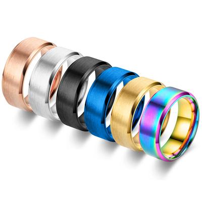 8MM Classic Stainless Steel Ring For Men Women 7 Color Double Inclined Plane Matte Wedding Band Couples Rings Jewelry