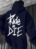 Dark High Street Men's Loyalty Slogan Hand Lettering Art Hip Hop Sweatshirt, Rough Sharp Line Drop Shoulder Long Sleeve Top