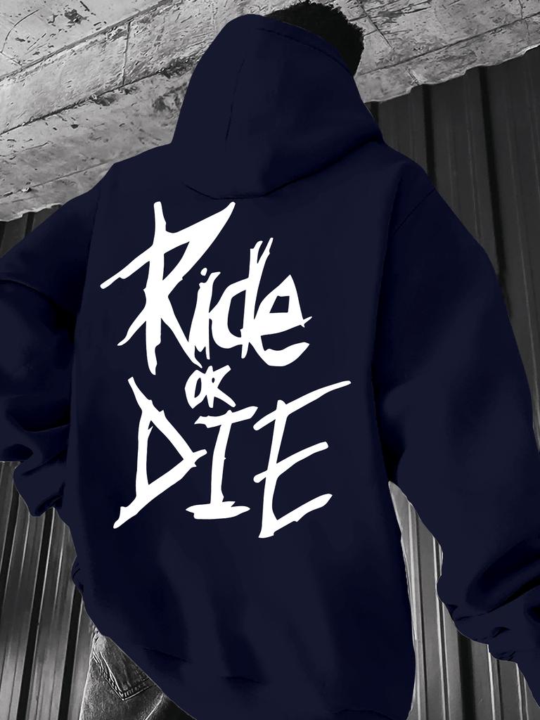 Dark High Street Men's Loyalty Slogan Hand Lettering Art Hip Hop Sweatshirt, Rough Sharp Line Drop Shoulder Long Sleeve Top