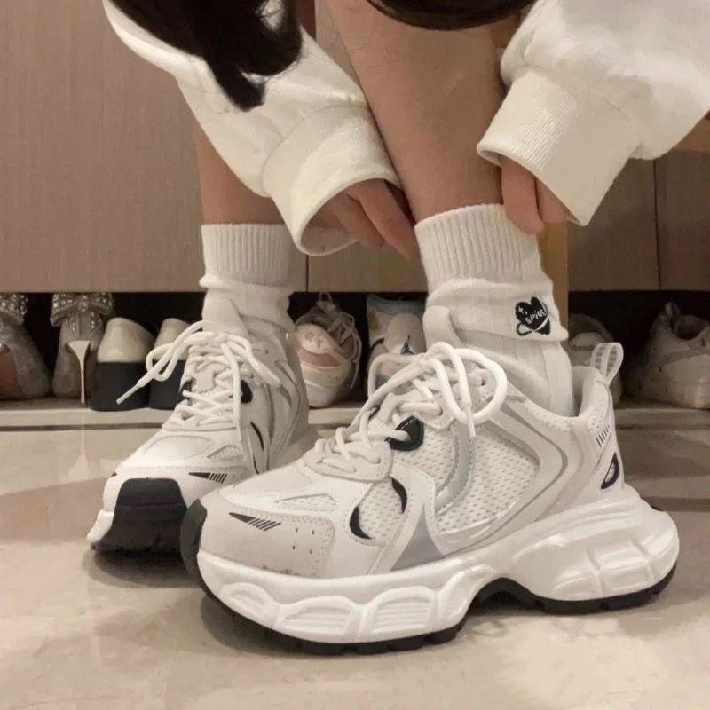 Dad shoes women's shoes 2025 new spring and autumn mesh breathable casual sports shoes versatile thick-soled summer white shoes