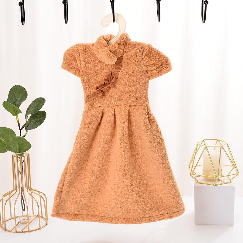 Chinese Style Qipao Soft Coral Fleece Hand Towel - Absorbent Kitchen Handkerchief, In Stock