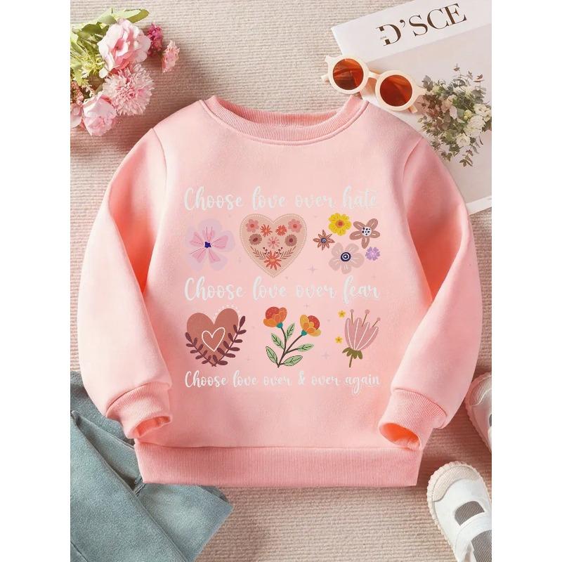 Kids Sweatshirt Embrace Love: A Whimsical Floral Reminder of Kindness Print Long Sleeve Crewneck Sweatshirt - Soft Casual Pullover Top