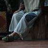 Johnature Pantaloni casual da donna larghi in denim con stampa floreale vintage patchwork da donna