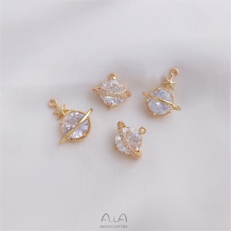 14K Gold-Filled Zircon Planet Charm Pendant for DIY Jewelry: Bracelets, Earrings, Necklaces