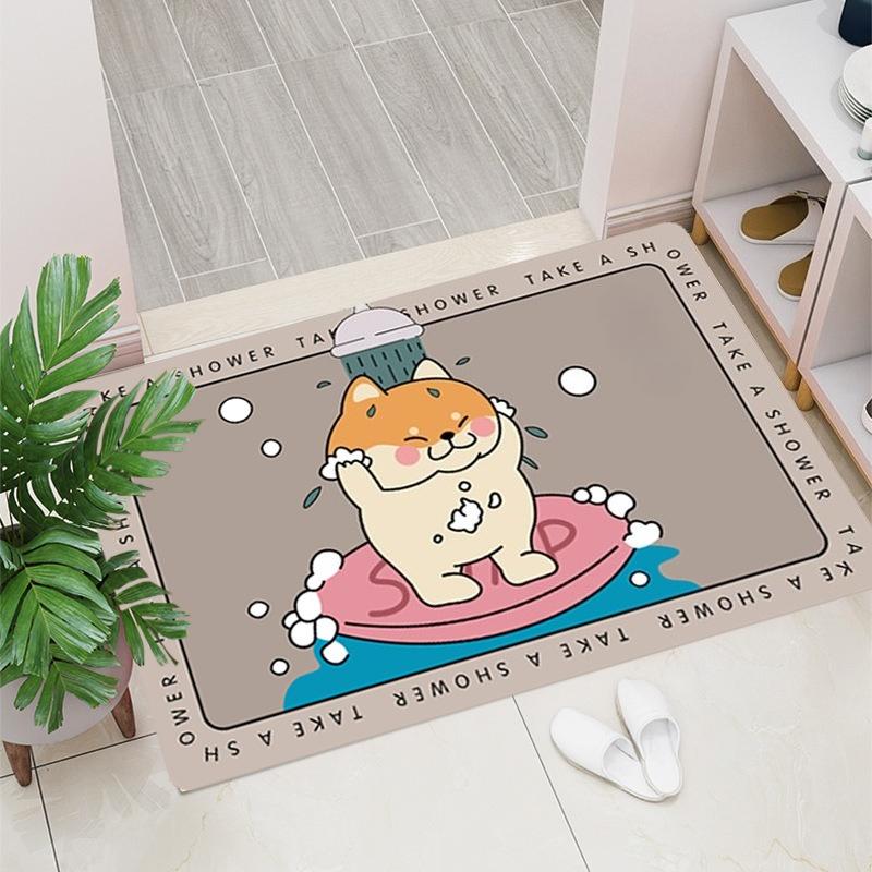 Creative Shiba Inu Carpet Cartoon Cute Bathtub Washing Pool Bathroom Non Slip Absorbent Pad Home Decoration