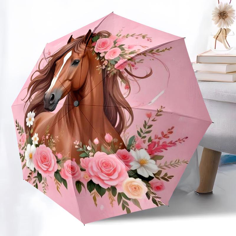 1PC Retro Flower Horse Umbrella, Lightweight & Portable, 8-Rib Iron, Perfect for Outdoor Travel, Home Accessory, Christmas Gifts