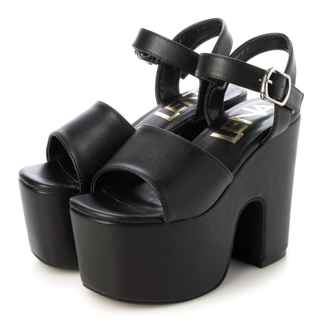 

Босоножки на толстой подошве с квадратным носком и ремешком на щиколотке для женщин [Деметра] 671-L17 (Черный Гладкий, S)