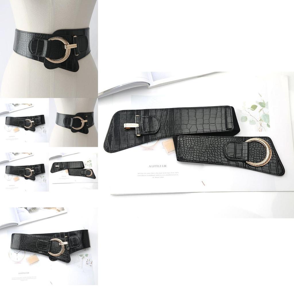 Womens Wide Elastic Waist Belt For Dresses And Coats With Cshaped Buckle And Stitching Design