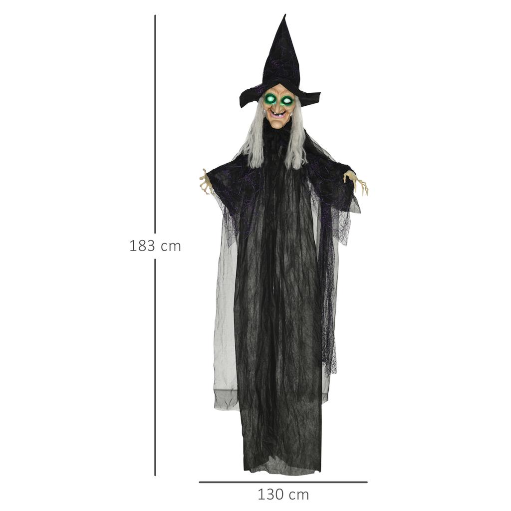 Halloween witch, Halloween decoration, sound function, with motion sensor, LED lights, 130 cm x 18 cm x 183 cm