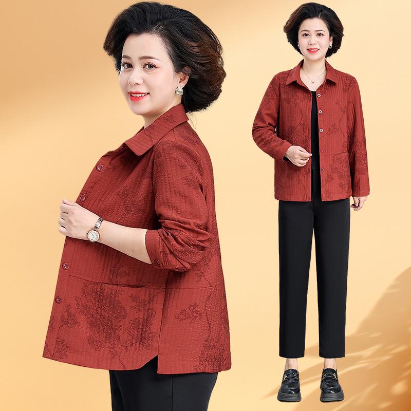 

Stylish Spring Print Lapel Top for Middle-aged Moms - Lightweight 2026 Collection 3XL for 125-135 jin