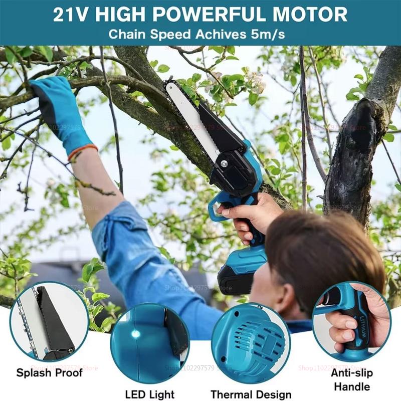 6 Inch Cordless Electric Chainsaw Handheld Garden Wood Cutting Power Tool 18V Battery Not Included Lightweight Logging Saw
