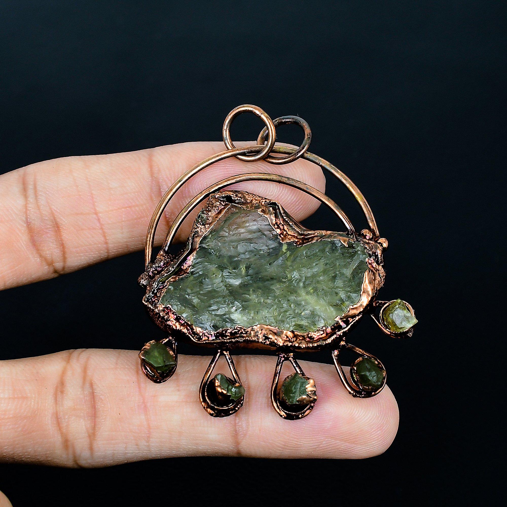 

Peridot Jewelry, Copper Electroformed Pendant, Handmade Gemstone Jewelry Pendant For Thanksgiving Gift 2.55 Inches
