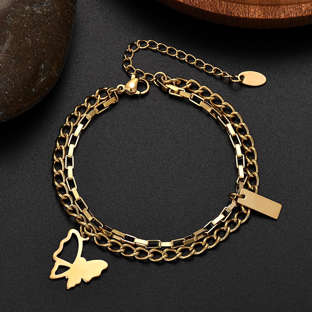 JewelryTop Noble 18K Gold Copper Charms Bracelets Double Chain for Lady Women Men Wedding Girl 18+5cm Original