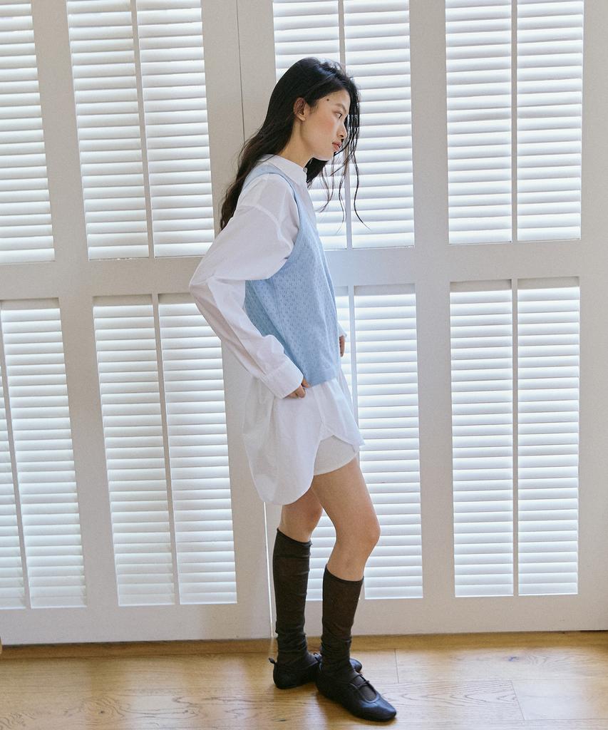 Peulob Scallop Knit Top Light Blue