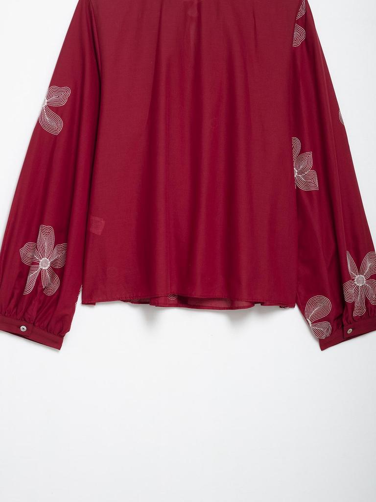 TAO P&ZA Women's Floral Embroidery Lace Trim Tie-Neck Shirt - Summer Style 3564066