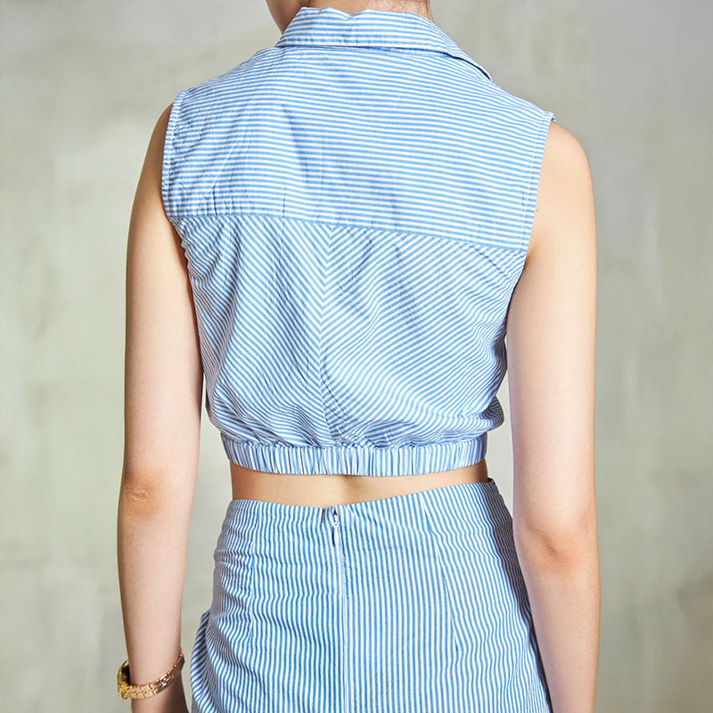 Virgio Women Crop Length Sleeveless Slim Fit Shirt Collar Shirt