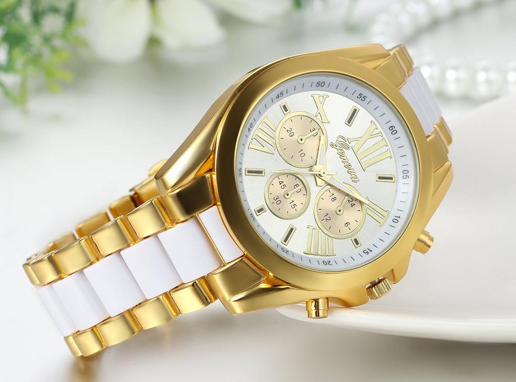 JewelryWe Fashion Watch Analog Display Quartz Roman Numeral Dial Silicone Band Waterproof for Daily Life Men's (White.Gold)