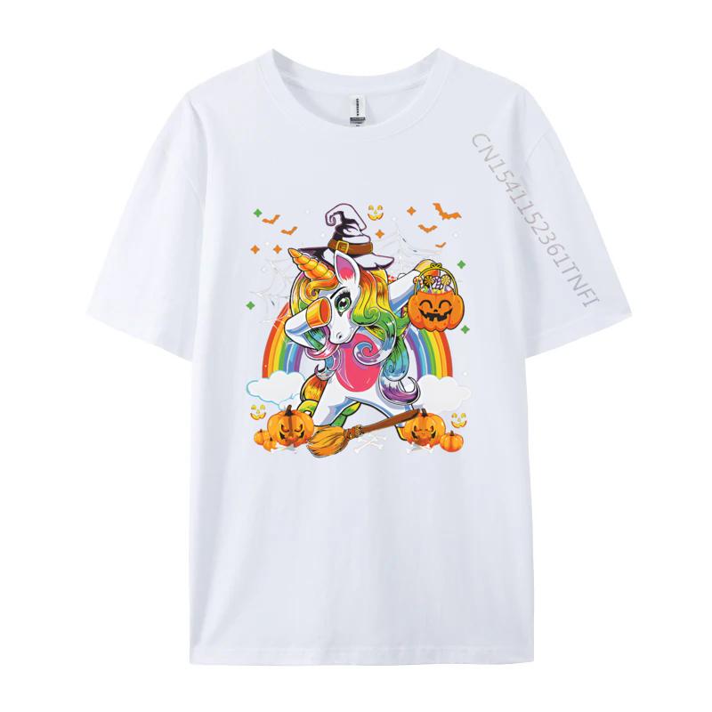 Halloween Pumpkin Fall Dabbing Unicorn Tshirts Funny Printed Tops Tees Cotton Fabric TShirt for Men Casual