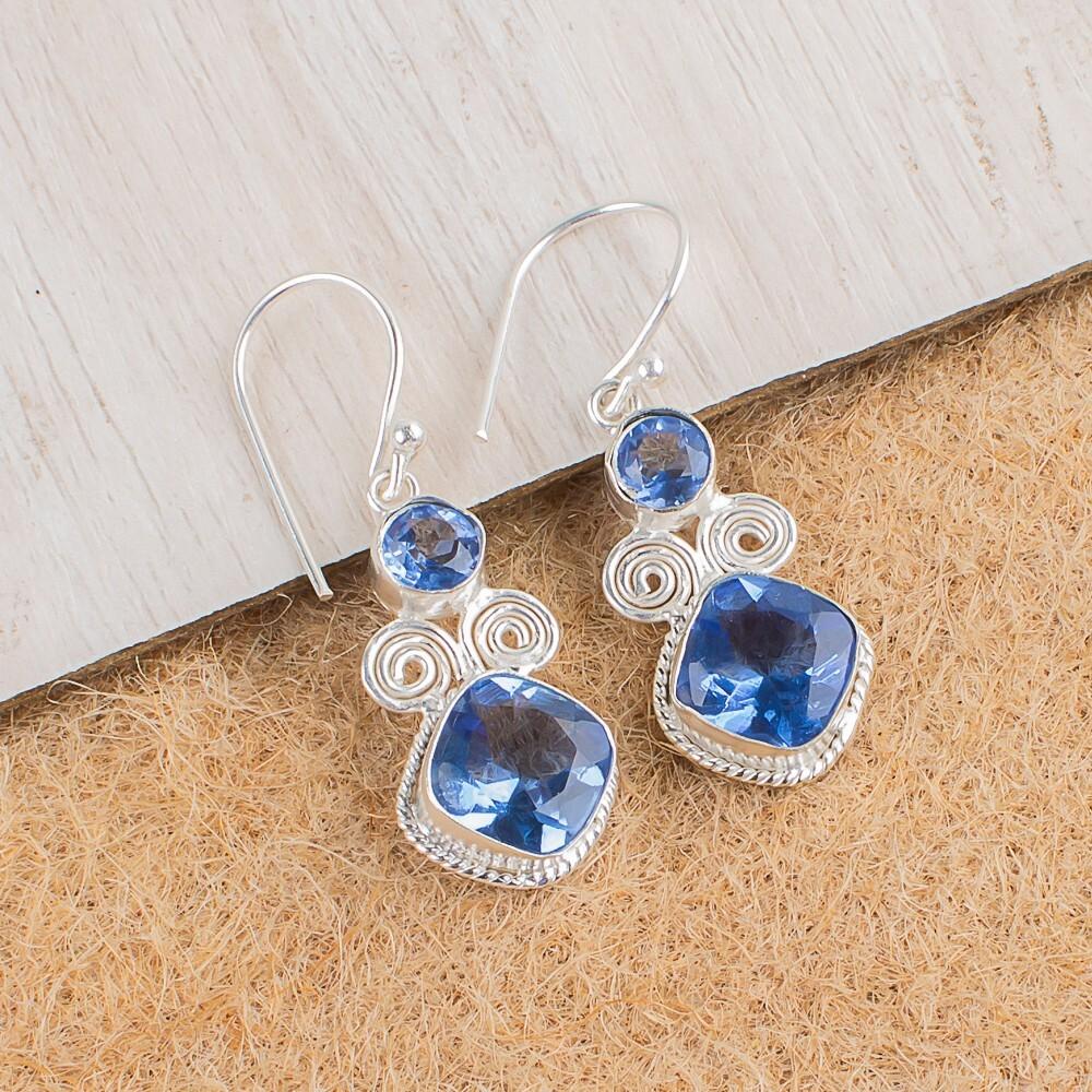 Natural Tanzanite Gemstone 925 Sterling Silver Handmade Jewelry Earrings 1.12" EE-69-7