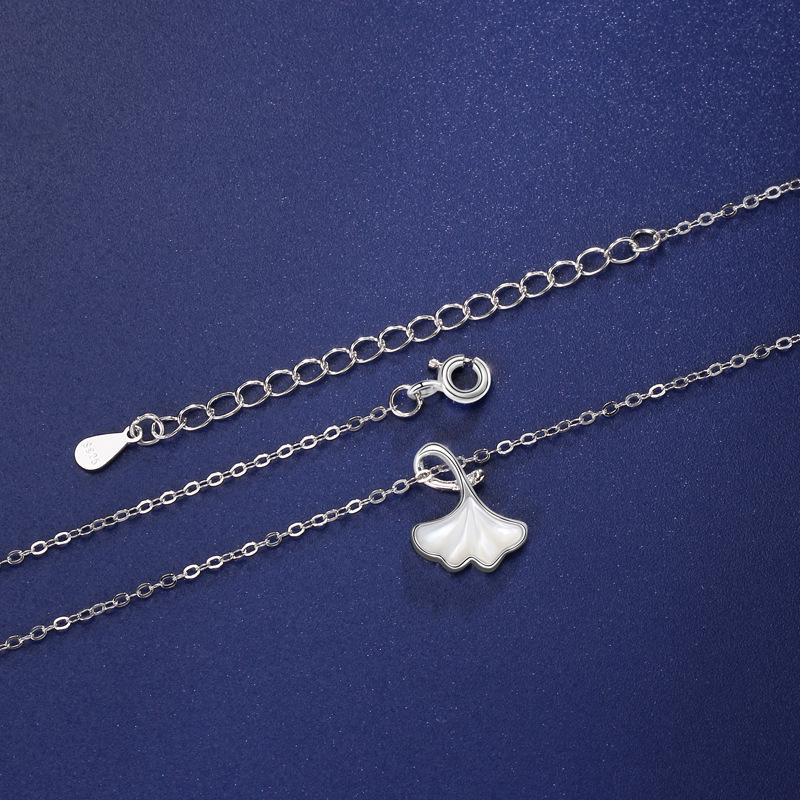 S925 Sterling Silver Ginkgo Leaf Necklace - Women's Forest Style, Light Luxury Clavicle Chain