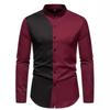 Men's Stand Collar Casual Shirt Patchwork Color Wedding Party Social Festival Hombre Steampunk Long Sleeve Shirts