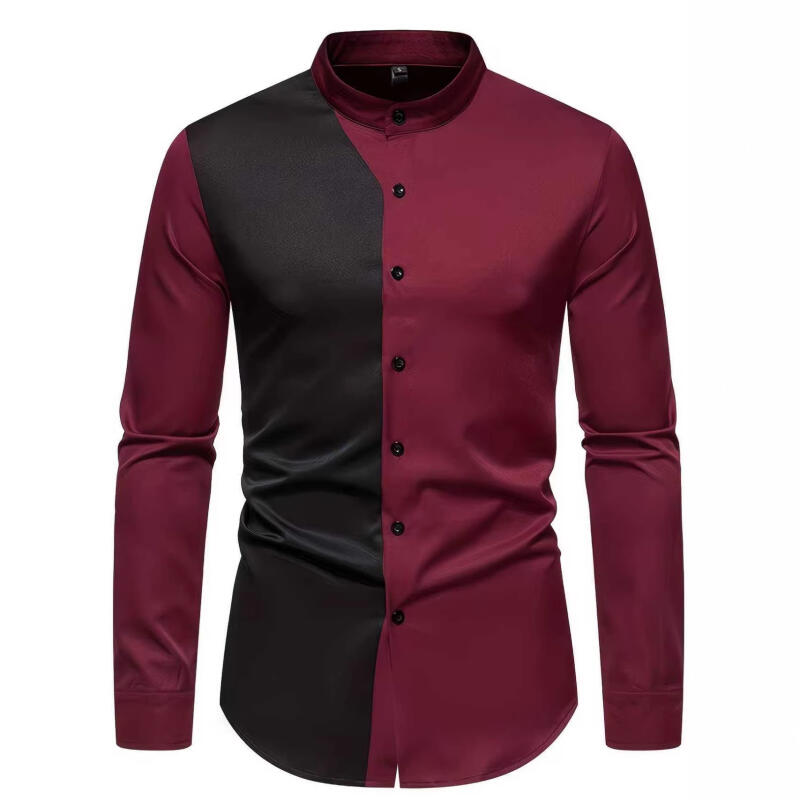 Men's Stand Collar Casual Shirt Patchwork Color Wedding Party Social Festival Hombre Steampunk Long Sleeve Shirts