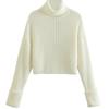 High Neck Sweater Women's Fall Women's Solid Color Striped Short Section Flare Sleeve Knit Sweater Women Jacket Comfortable and Versatile