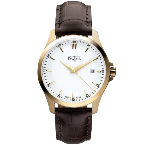 Davosa Men's Brown Watch, 3-Hand, Date Display, 10 ATM Water Resistance, Classic Quartz, Swiss Made, 162.467.15