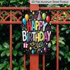 2D Flat, 1pc Colorful "Happy Birthday" Balloon & Gift Metal Wall Art Sign - 8*12 Inch Aluminium Fun Party Decor, Black Background Festive Plaque