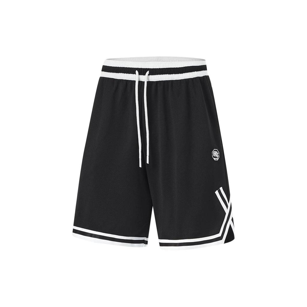 Li Ning Badfive Color Block Letter Mid Waist Drawstring Straight Leg Sports Shorts Men shorts Black AAPU111-1