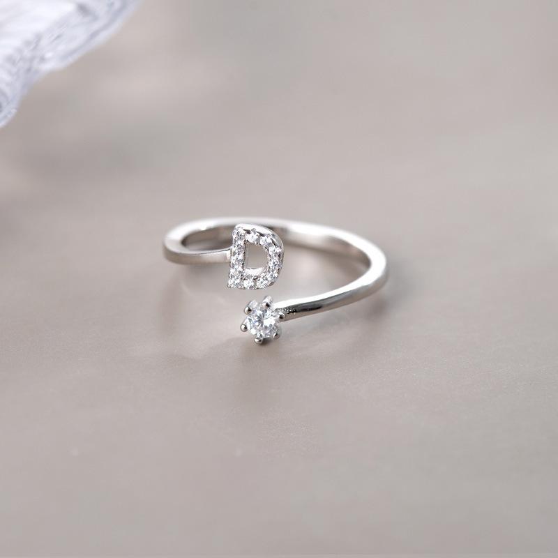 Hot Sale Adjustable Fashion 26 Letters Ring 925 Sterling Silver Jewelry For Women Gift