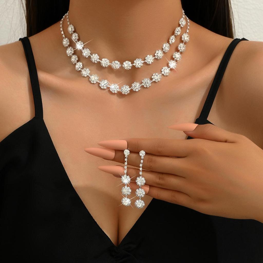 Sonnenblumen Diamant Halskette und Ohrring Set - Hochzeits Schmuck Accessoires