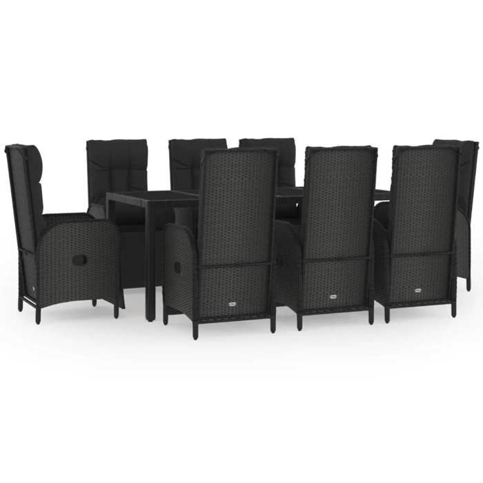 VidaXL Ensemble à manger jardin 9pcs et coussins noir résine tressée, ensemble de salle à manger, ensemble de salle à manger 3185064