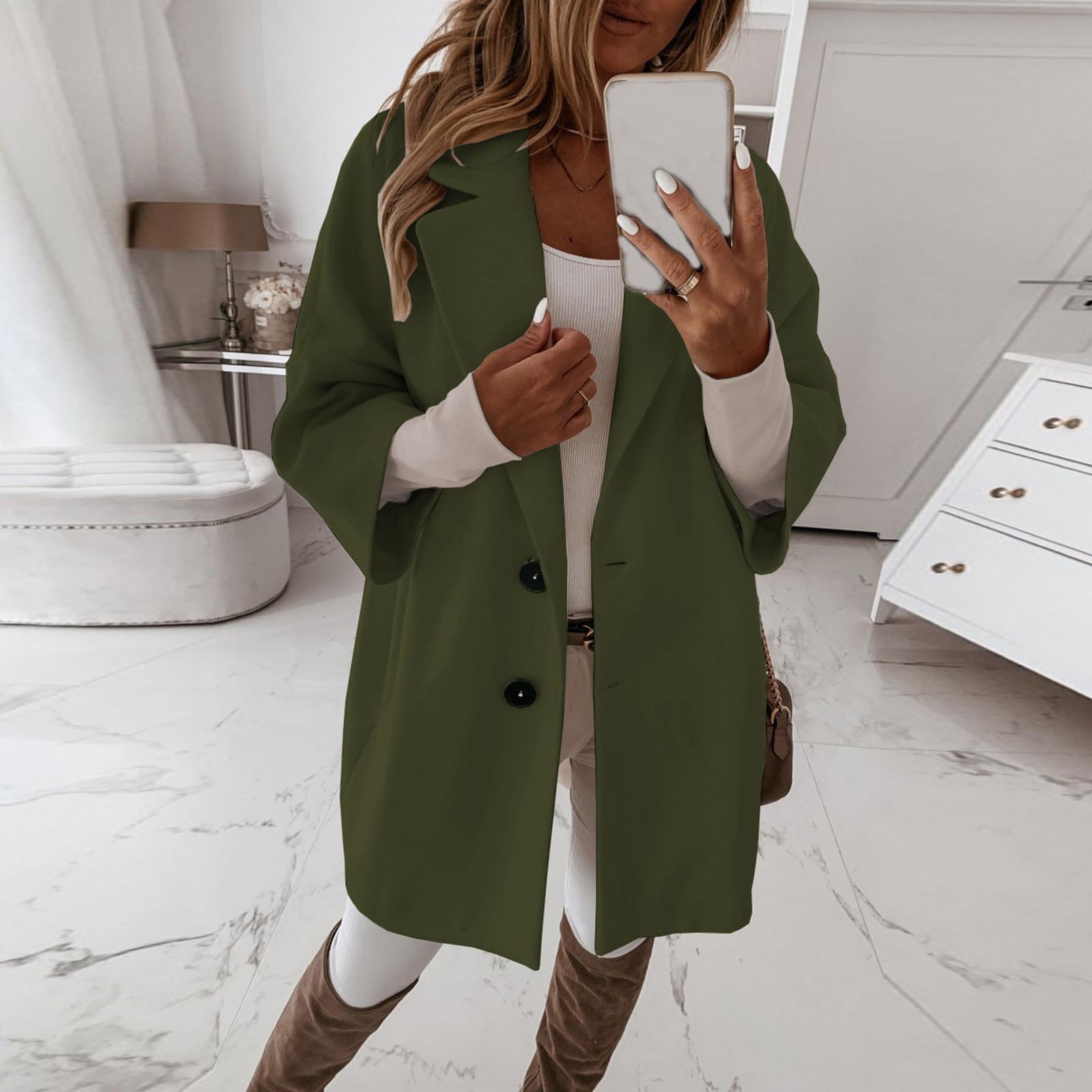 

Women s Fashion Loose Casual And Winter Seven-Point Sleeve Button Lapel Pocket Tweed Jacket XL армія зелений колір