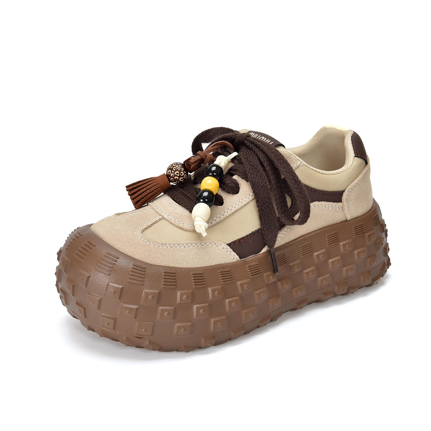 

Johnature Натуральная кожа Повседневные туфли на шнуровке Легкие на толстой подошве Увеличивающие рост Женские туфли на платформе 40 кофейный