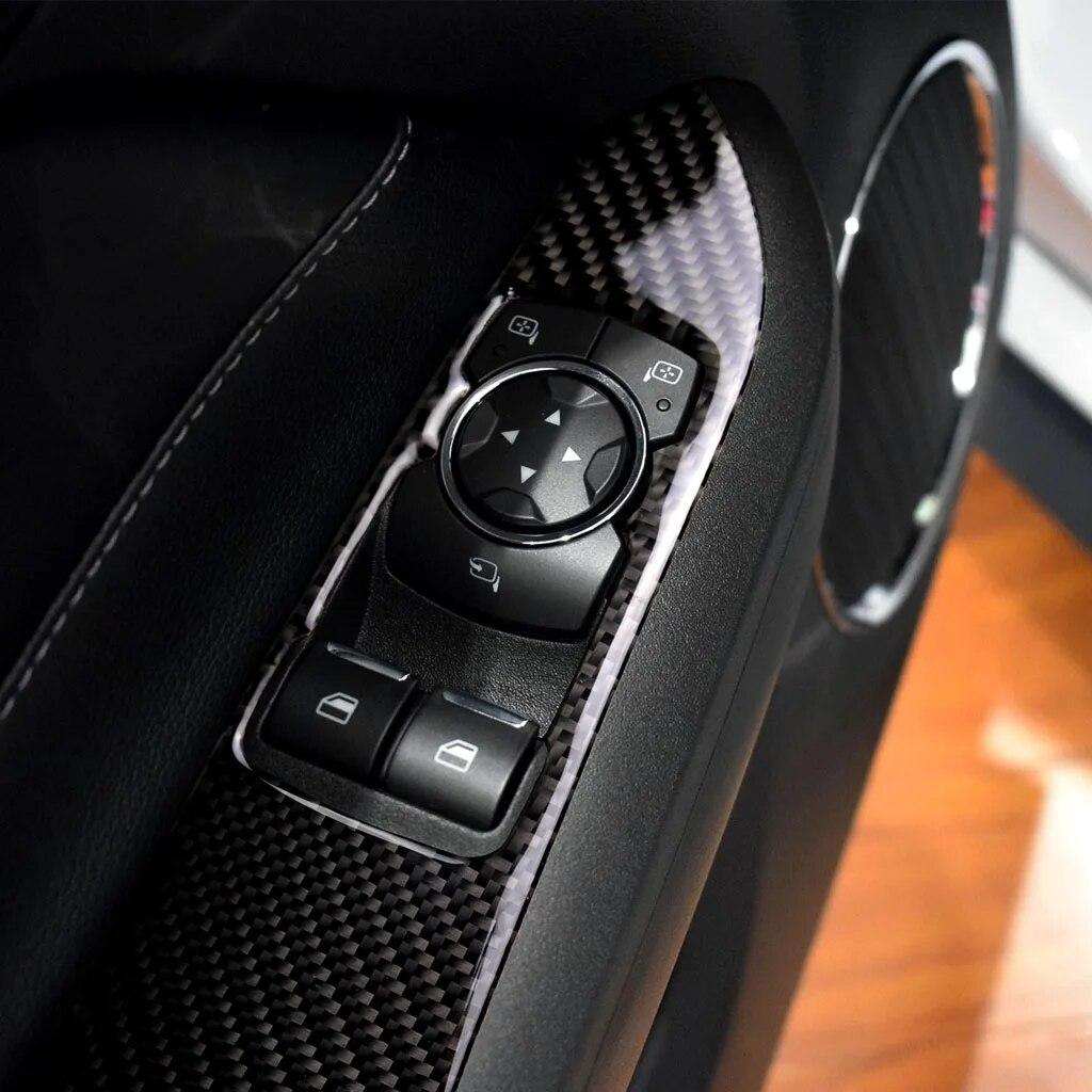2pcs Car Window Lifting Switch Control Decoration Cover Trim for Ford Mustang 2015- Auto Accessories Carbon Fiber