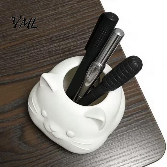 Schattige Katten Penhouder Houder, 3D Geprint Kitten Bureau Organizer, Minimalistisch Schrijfwaren Bureau Accessoire voor Thuis Potloodhouder, Multifunctionele Make-up Kwast