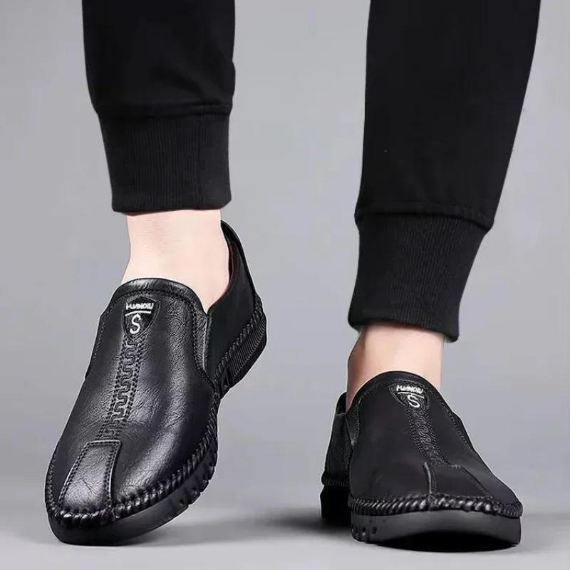 New Men's Leather Shoes, Soft Soled Casual Shoes, Business Flat Shoes, Men's Lightweight Work Shoes, Slip On Driving Shoes