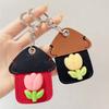 2Pcs Elegant Tulip Key Holder Faux Leather House Shape Keychain