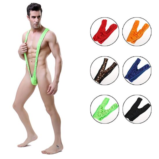 Mankini Solid Color/Leopard Print Stretchy Sexy Men Solid Color Sling Swimsuit for Summer