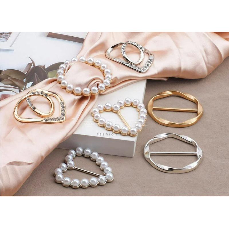 Fashion Luxury Waist Fixed Buckle, Metal Pearl Heart Clothes Corner Knot Buckle, Elegant Scarf Shawl Decorative Accessories for Women