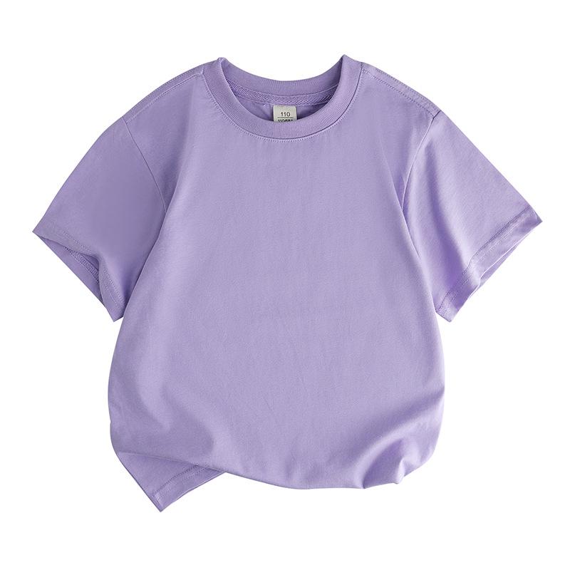 2025 New Kids' Solid Color Cotton Korean Style Loose Round Neck Sweat-Absorbent DIY Summer Short Sleeve T-Shirt